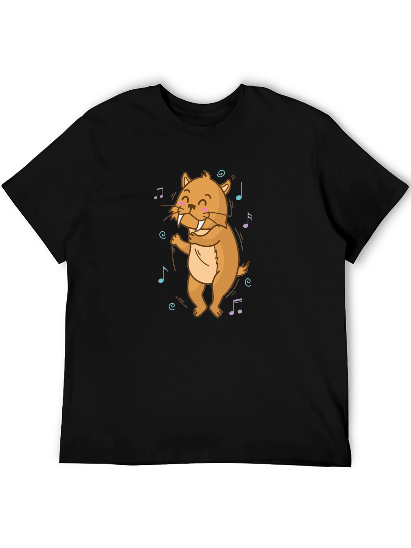 Dancing Walrus Music Notes Black T-Shirt