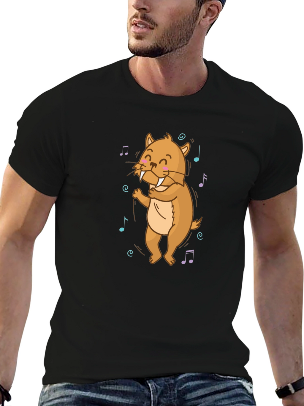 Dancing Walrus Music Notes Black T-Shirt