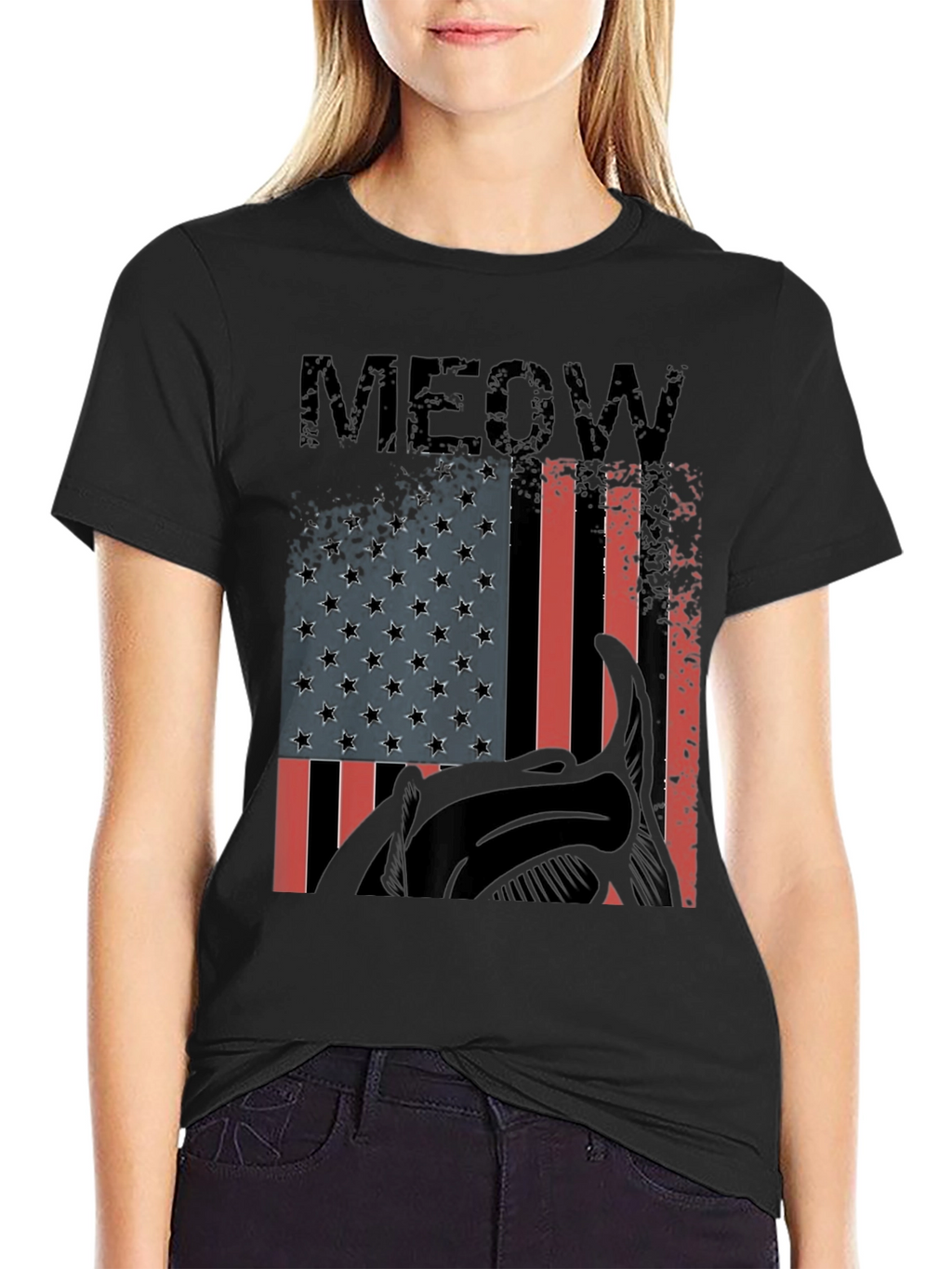 Meow American Flag Cat Graphic T-Shirt