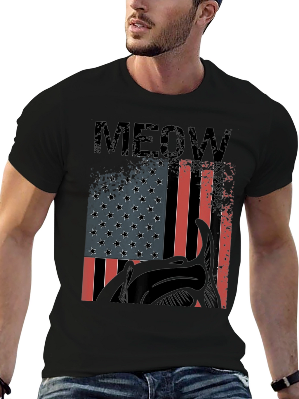 Meow American Flag Cat Graphic T-Shirt