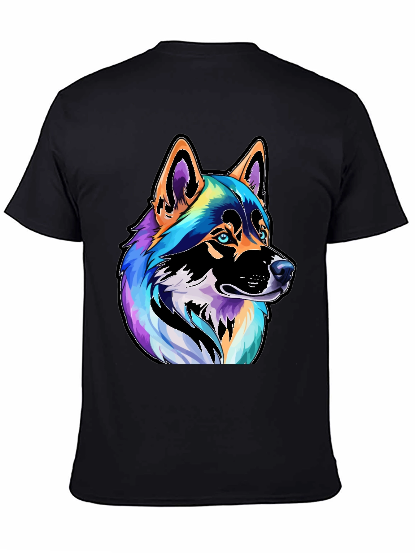 Colorful Husky Dog Graphic Tee - Black