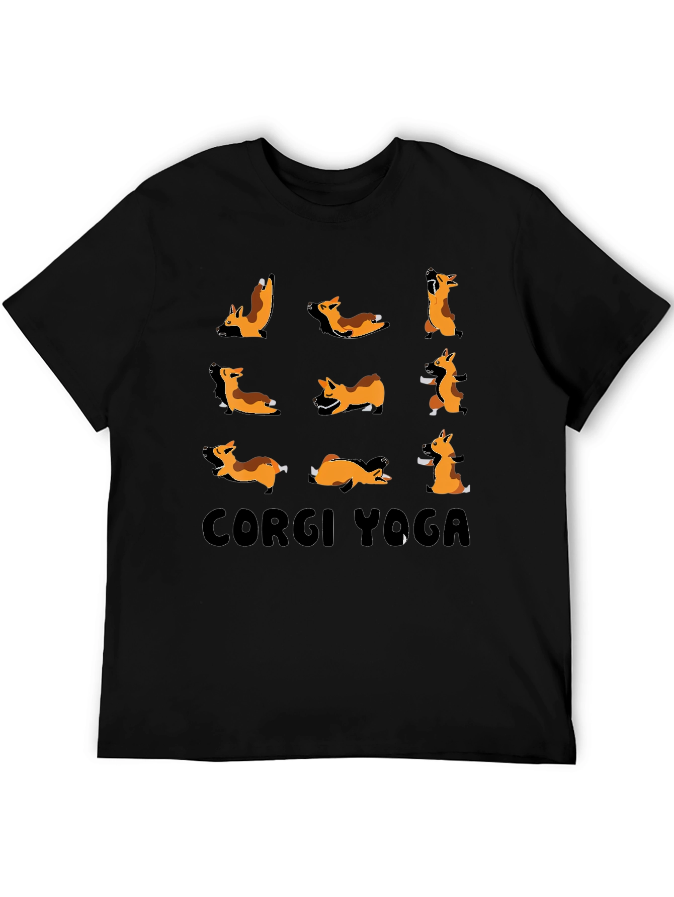 Corgi Yoga Black Graphic T-Shirt