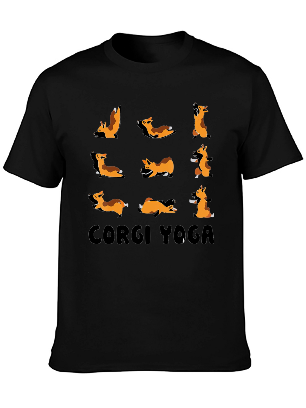 Corgi Yoga Black Graphic T-Shirt
