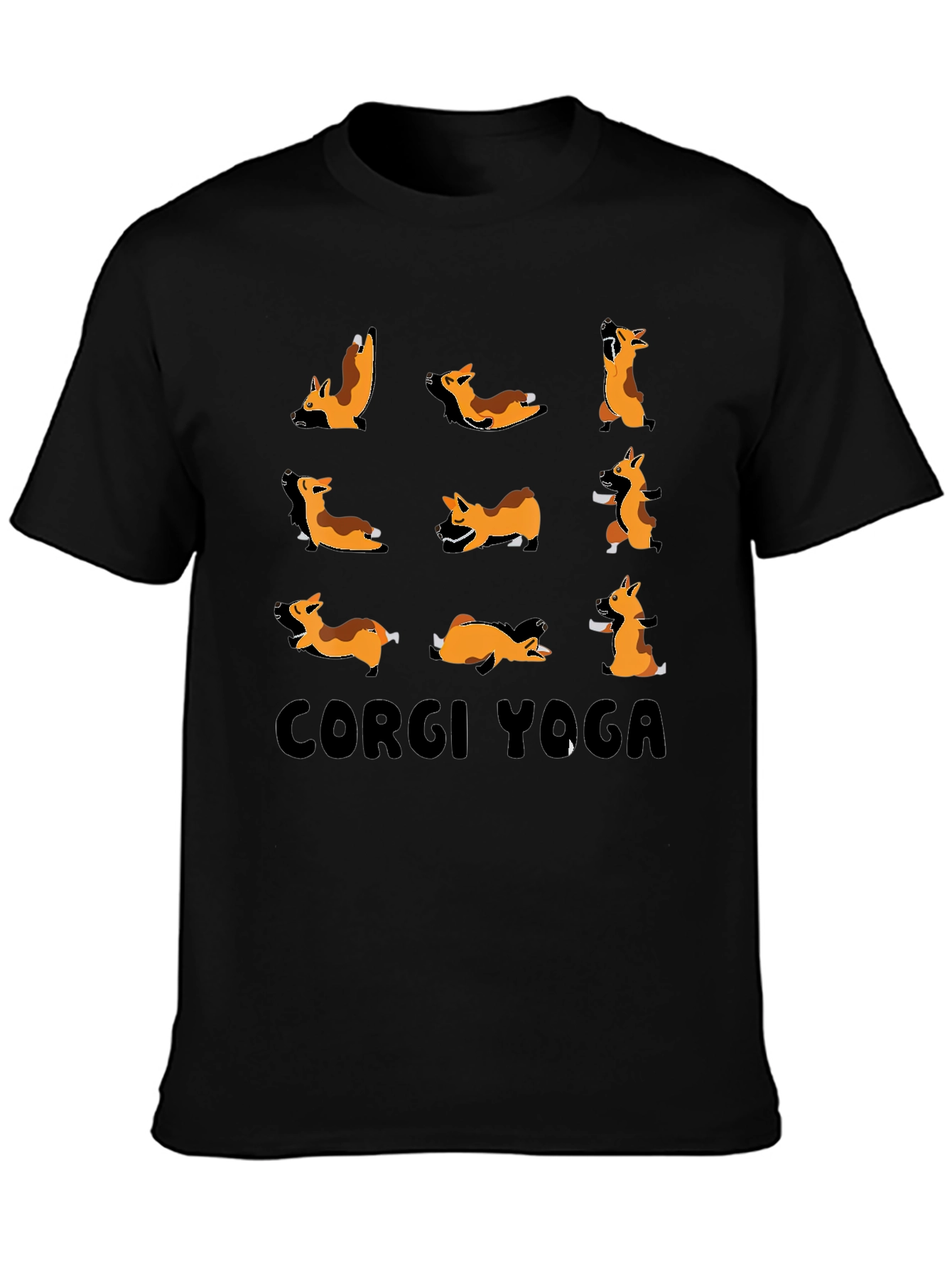 Corgi Yoga Black Graphic T-Shirt