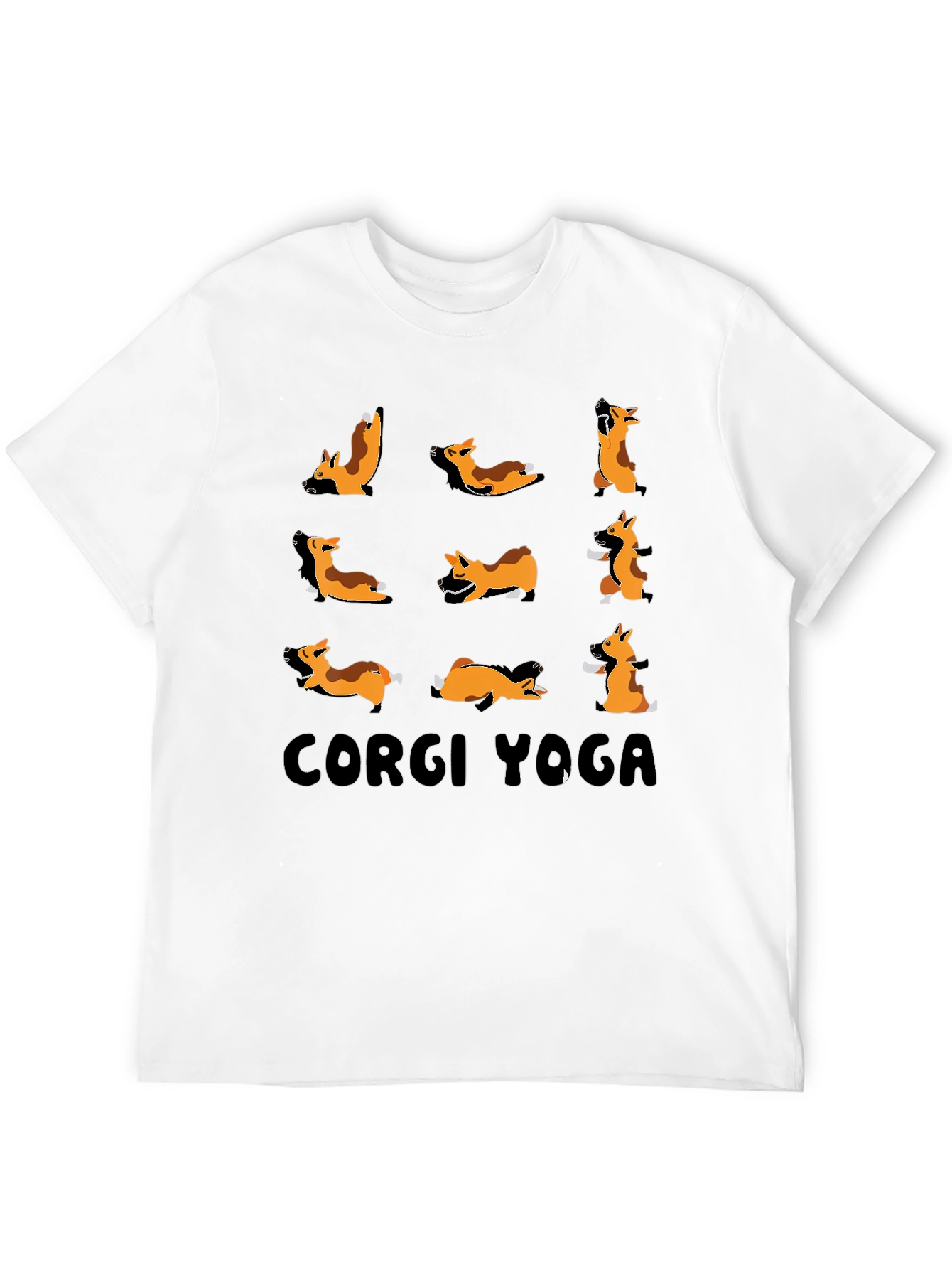 Corgi Yoga Black Graphic T-Shirt