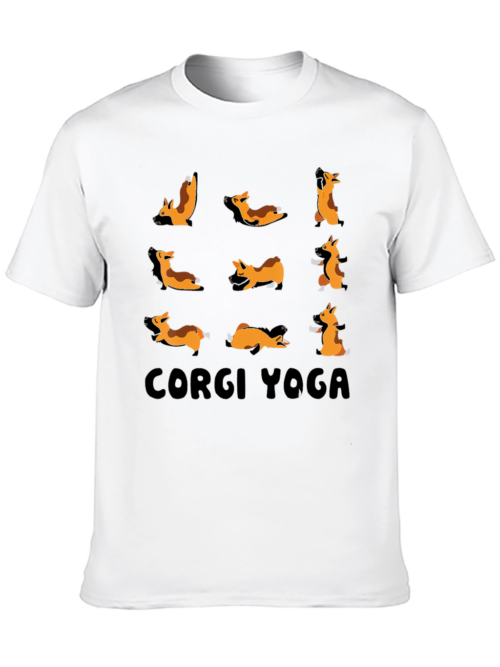 Corgi Yoga Black Graphic T-Shirt