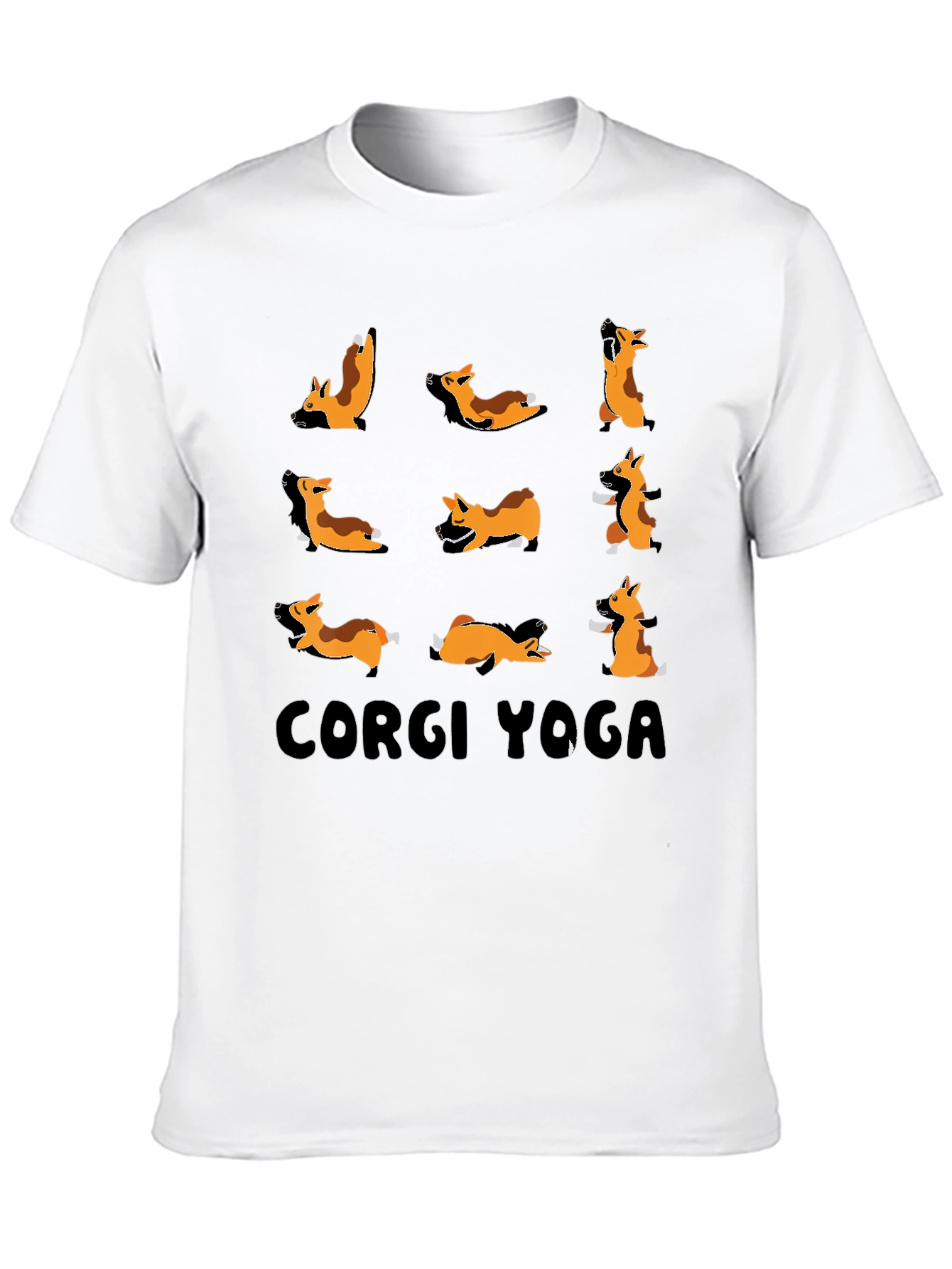 Corgi Yoga Black Graphic T-Shirt