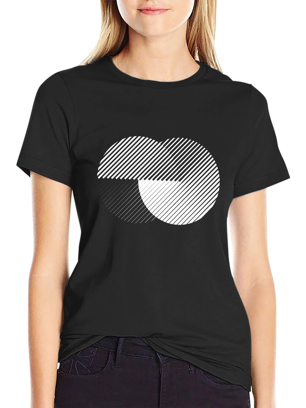 Geometric Line Pattern Black T-Shirt