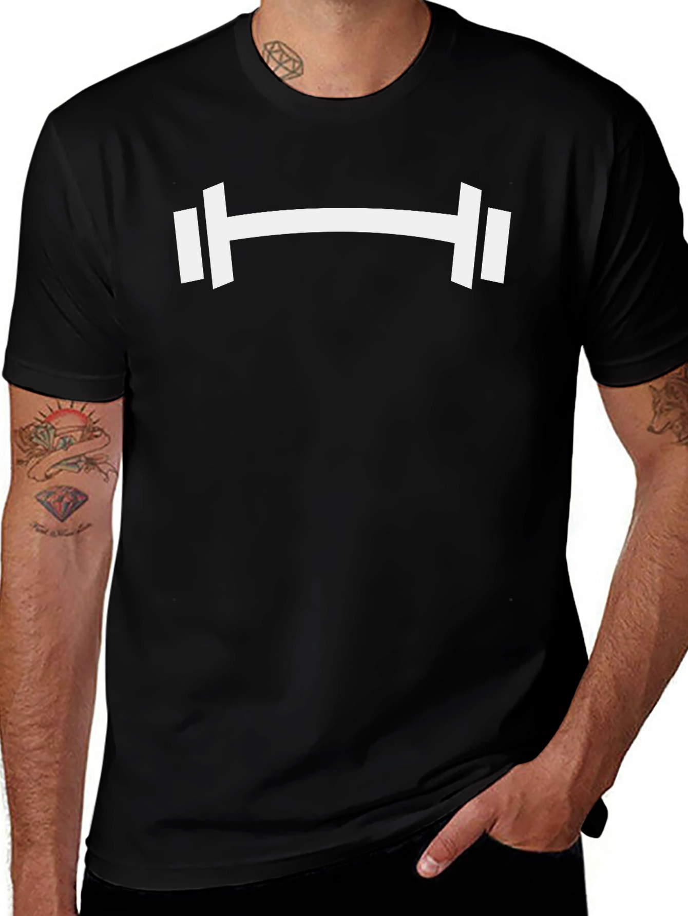 Gym Barbell Graphic Tee - Black Cotton