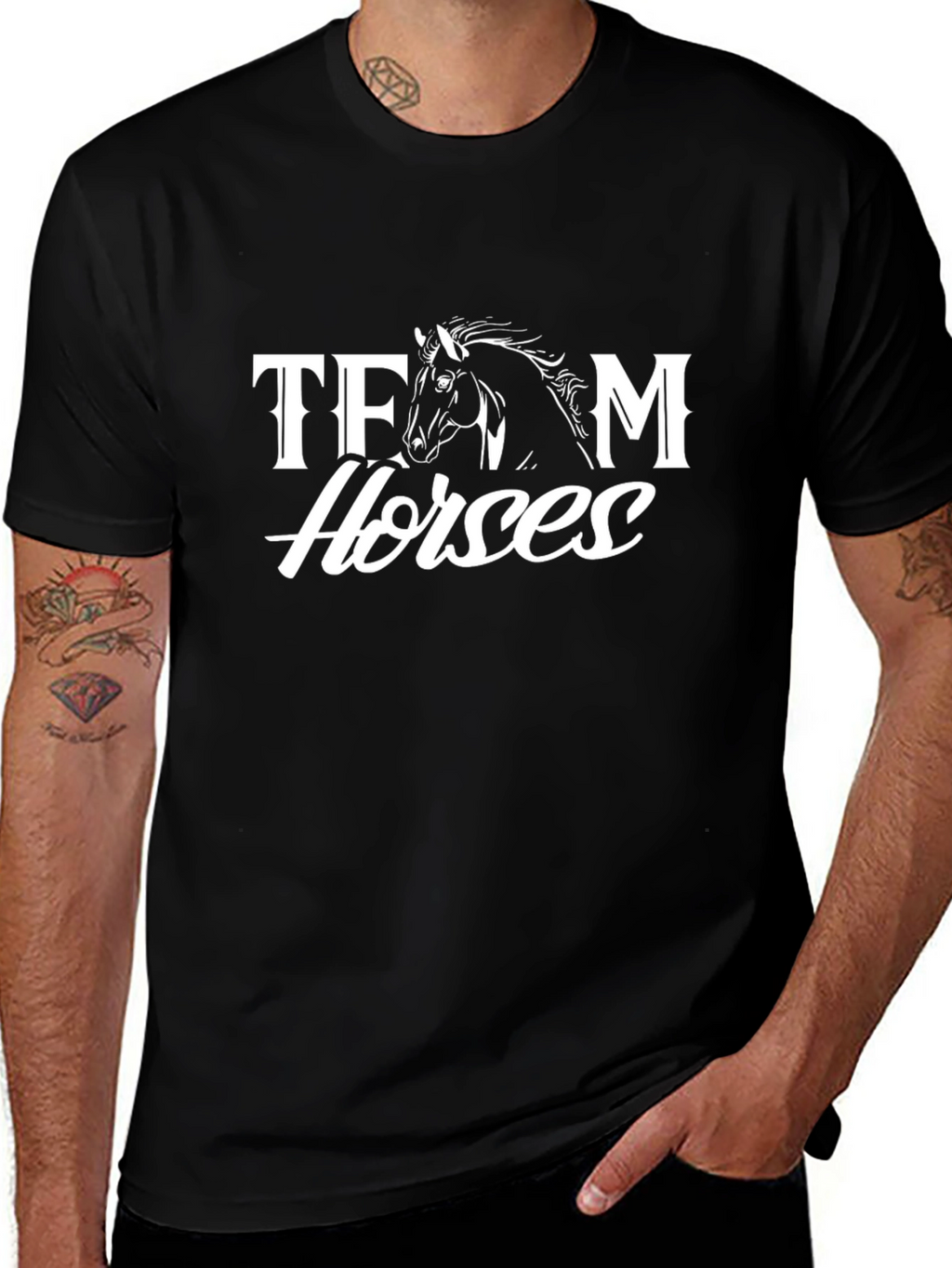 Team Horses Black Cotton Graphic Tee