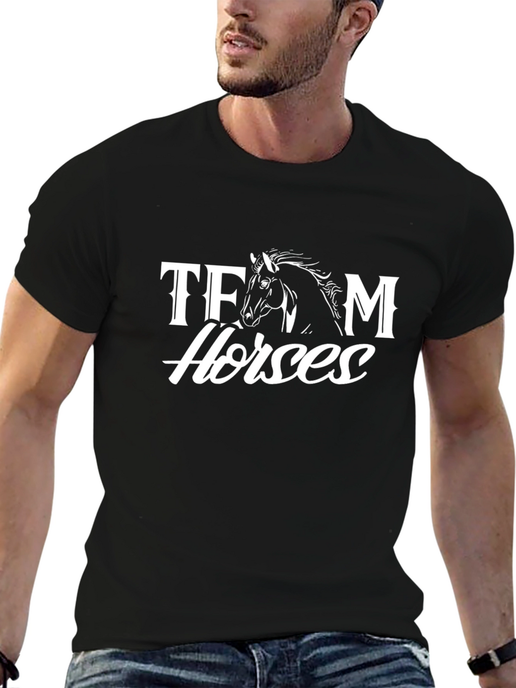 Team Horses Black Cotton Graphic Tee