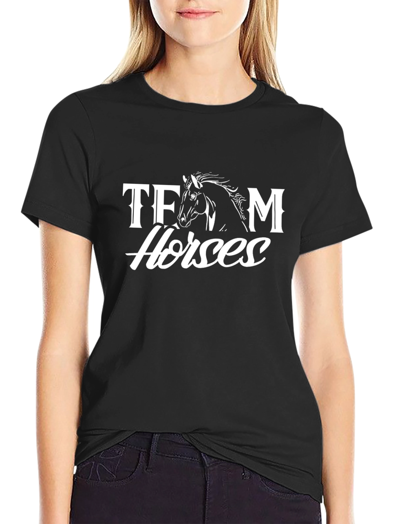 Team Horses Black Cotton Graphic Tee