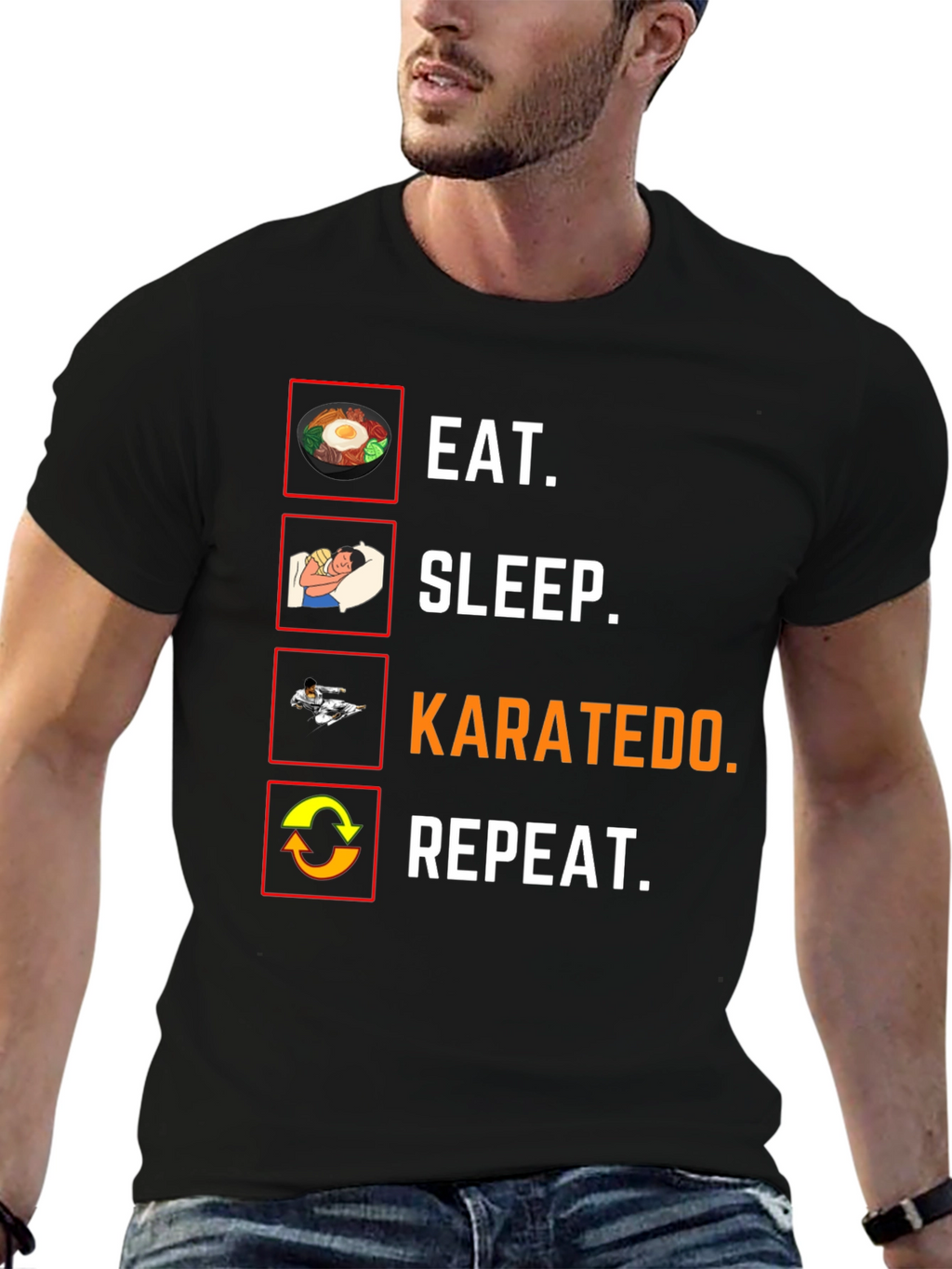 Eat Sleep Karatedo Repeat Black T-Shirt