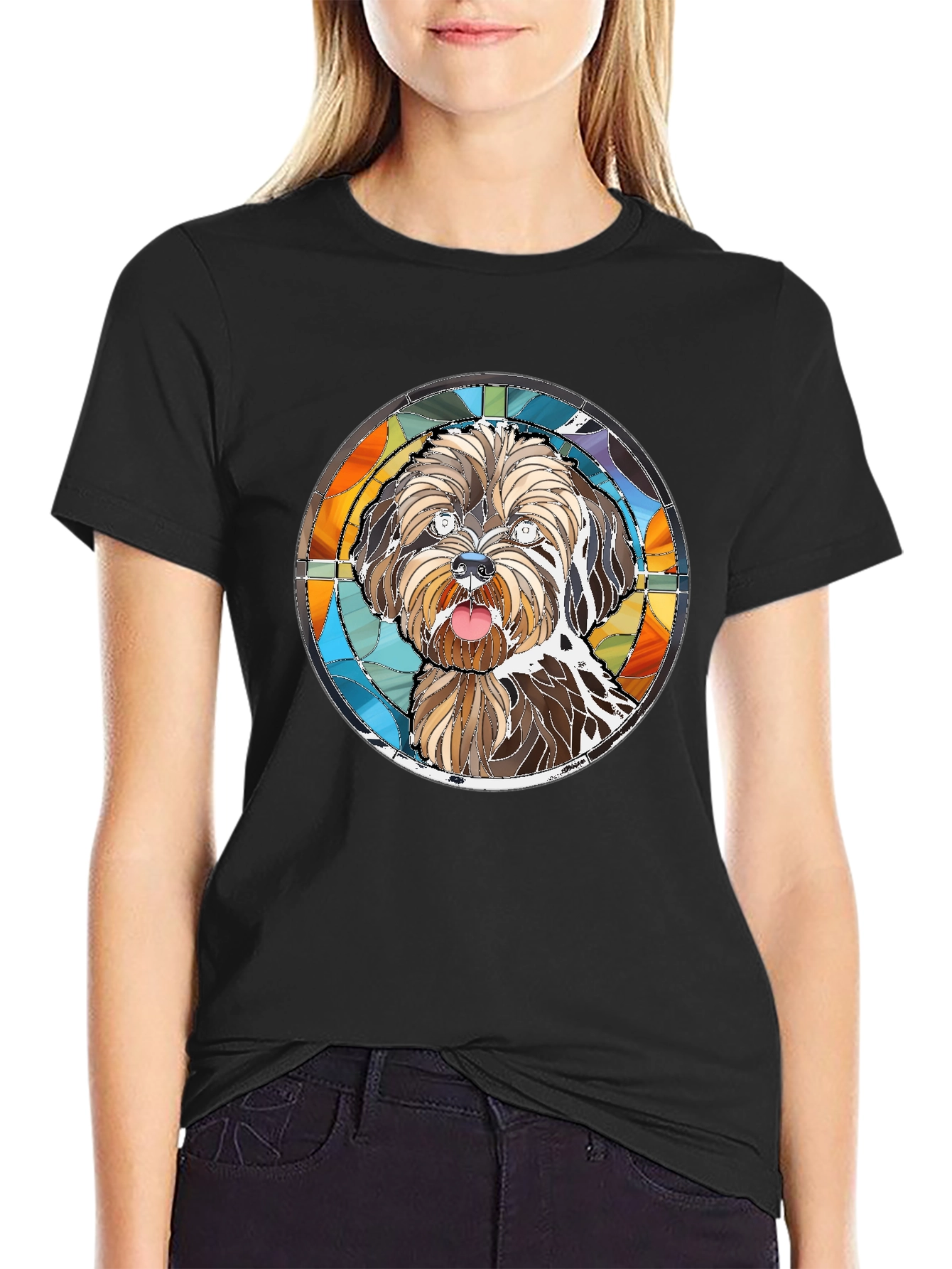 Dog Portrait Stained Glass T-Shirt - Unique Art Tee