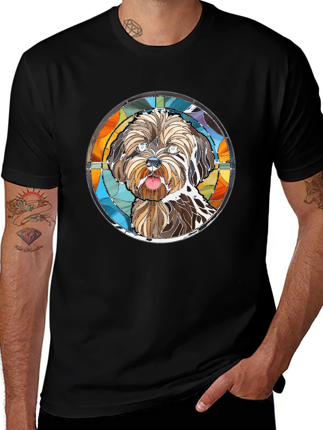 Dog Portrait Stained Glass T-Shirt - Unique Art Tee