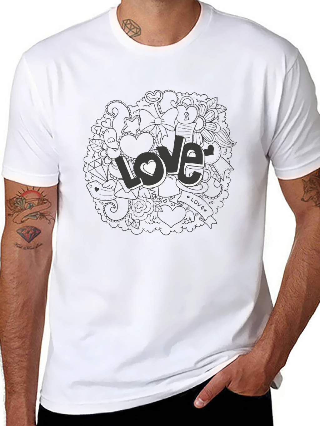 Love Doodle Graphic Print T-Shirt - Casual Style