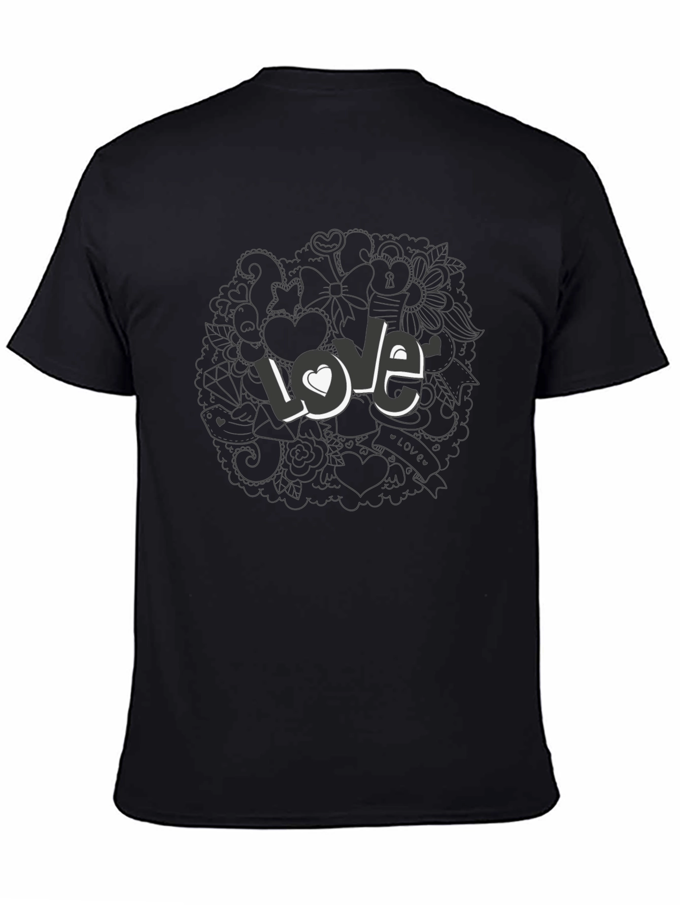Love Doodle Graphic Print T-Shirt - Casual Style
