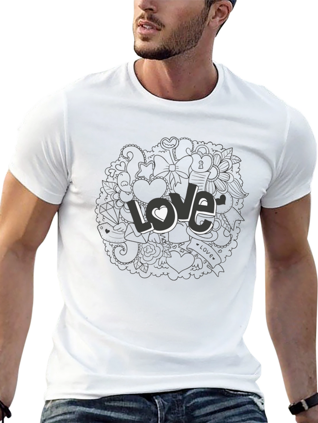 Love Doodle Graphic Print T-Shirt - Casual Style