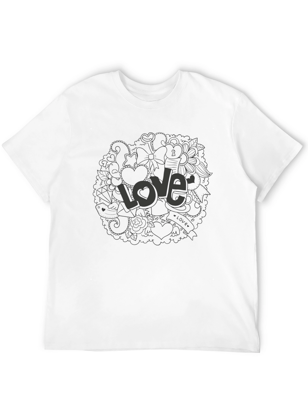 Love Doodle Graphic Print T-Shirt - Casual Style