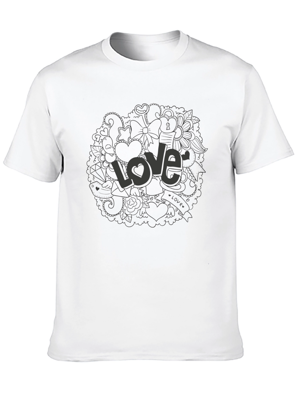 Love Doodle Graphic Print T-Shirt - Casual Style