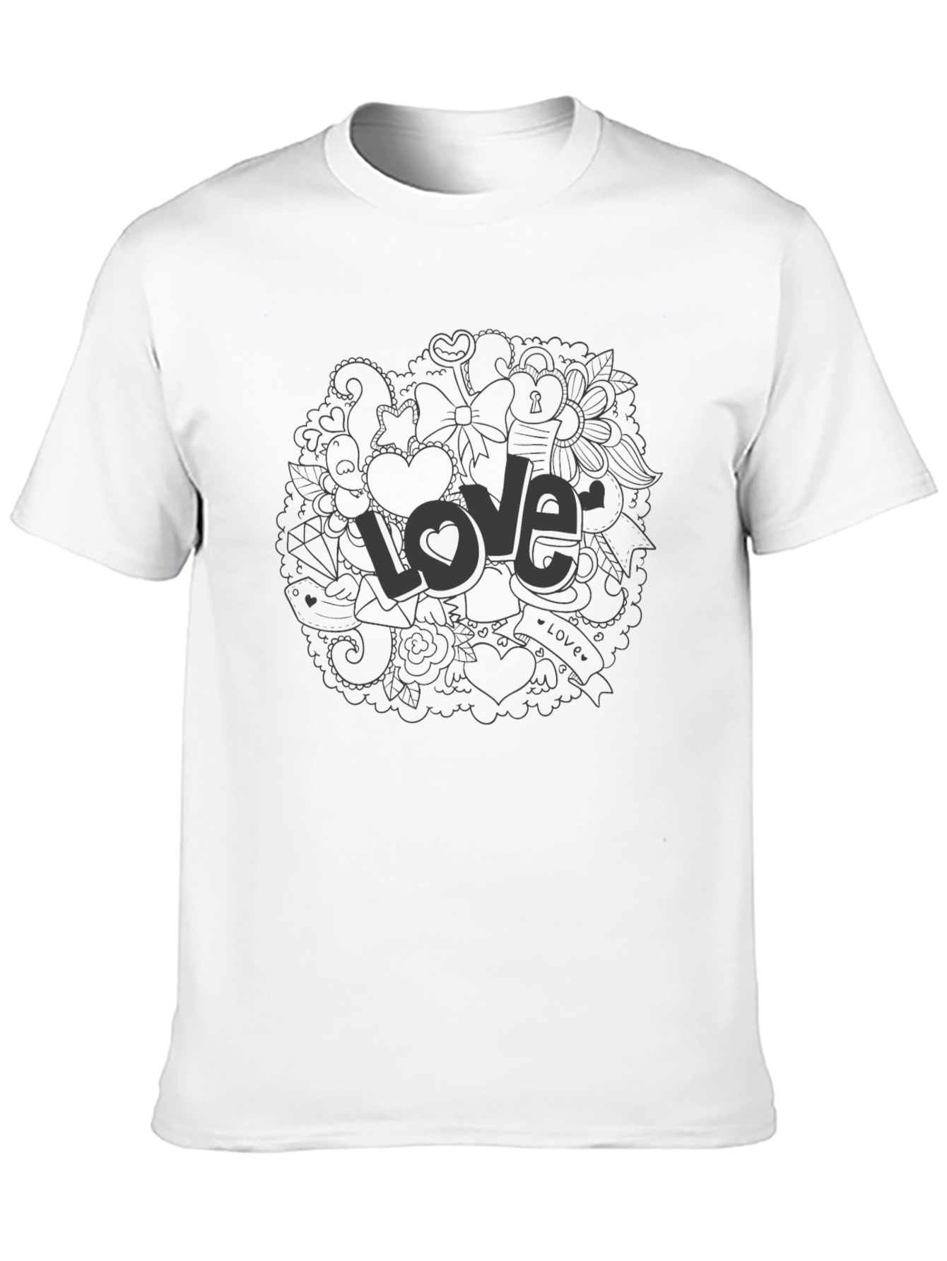 Love Doodle Graphic Print T-Shirt - Casual Style