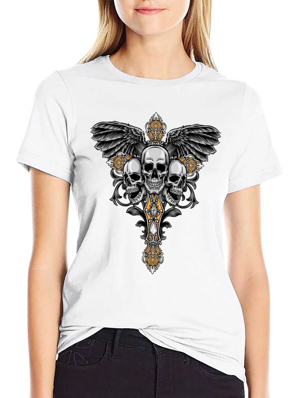 Skull Cross Wings Graphic T-Shirt