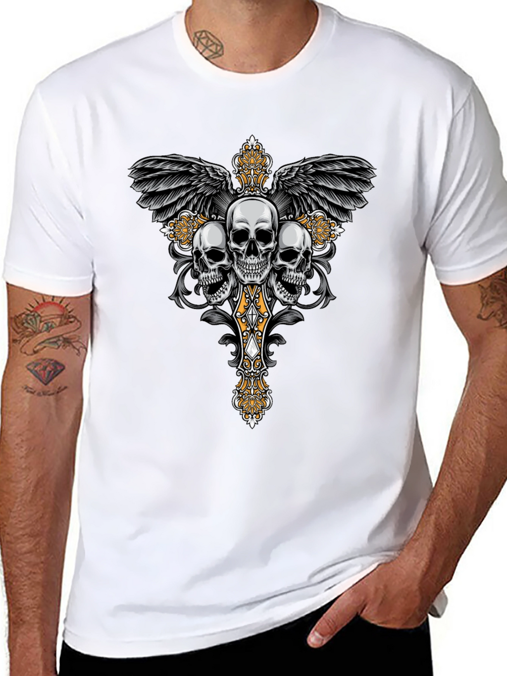 Skull Cross Wings Graphic T-Shirt
