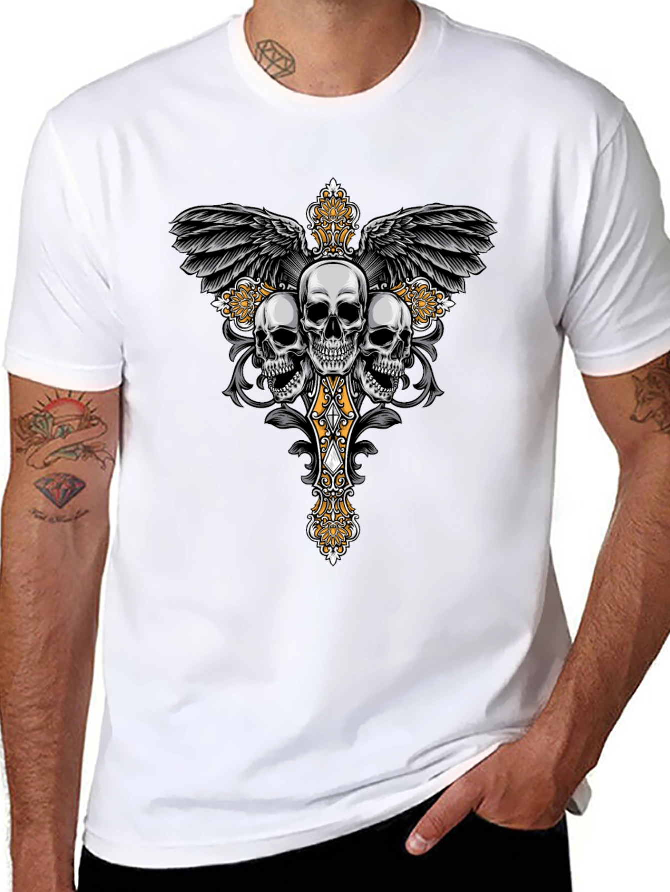 Skull Cross Wings Graphic T-Shirt
