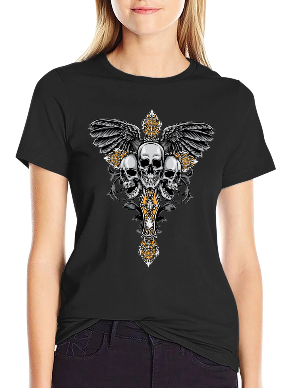 Skull Cross Wings Graphic T-Shirt