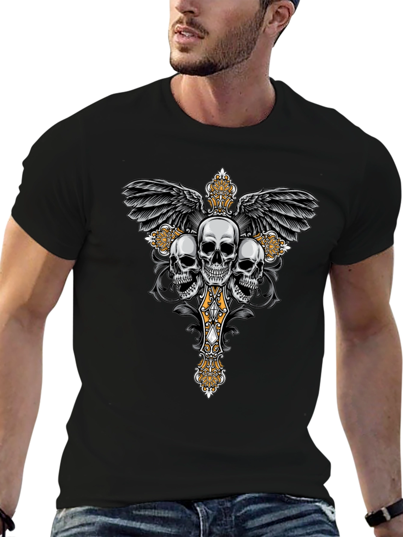 Skull Cross Wings Graphic T-Shirt