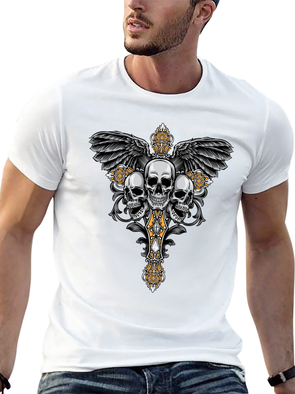 Skull Cross Wings Graphic T-Shirt