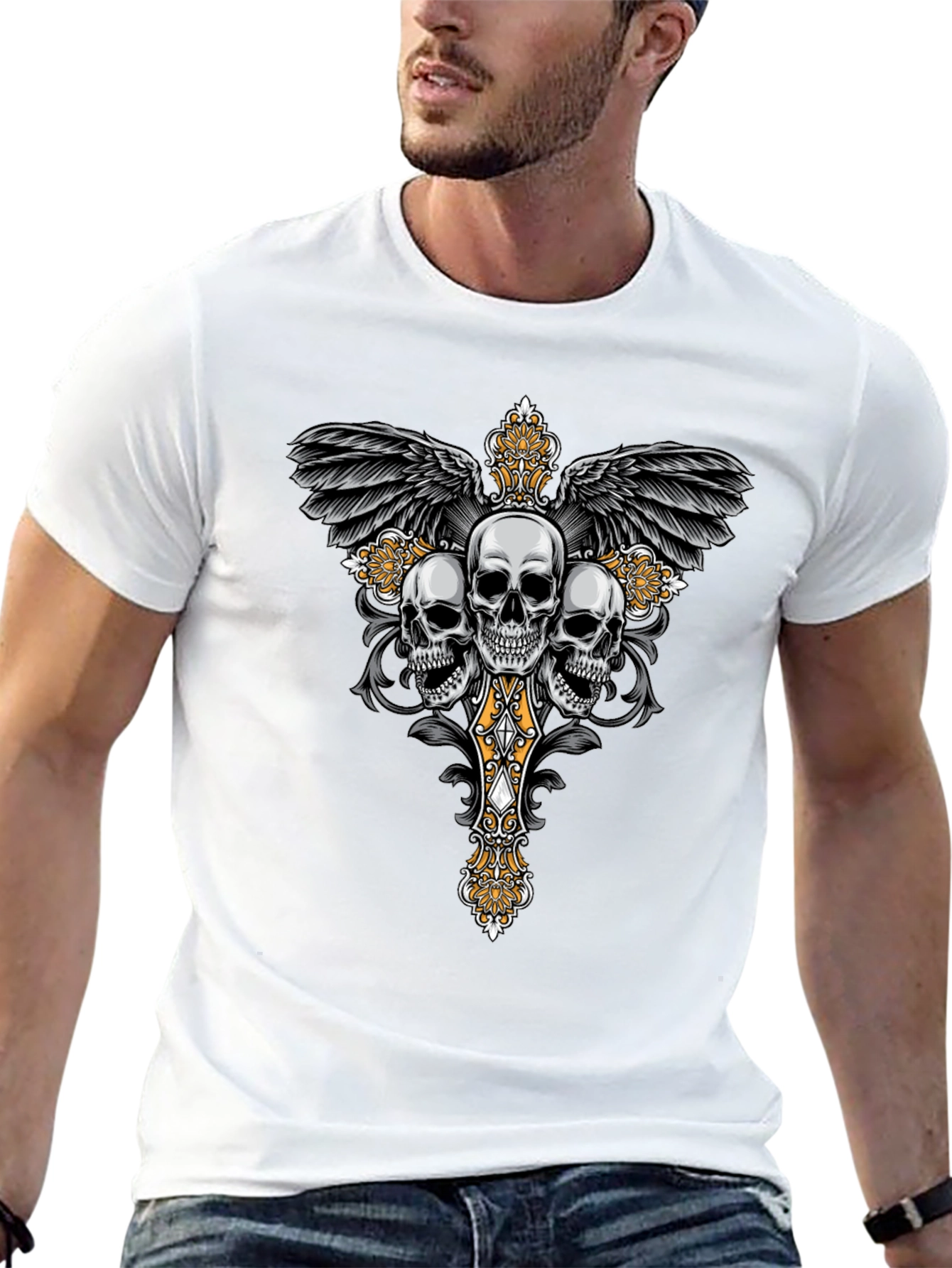 Skull Cross Wings Graphic T-Shirt