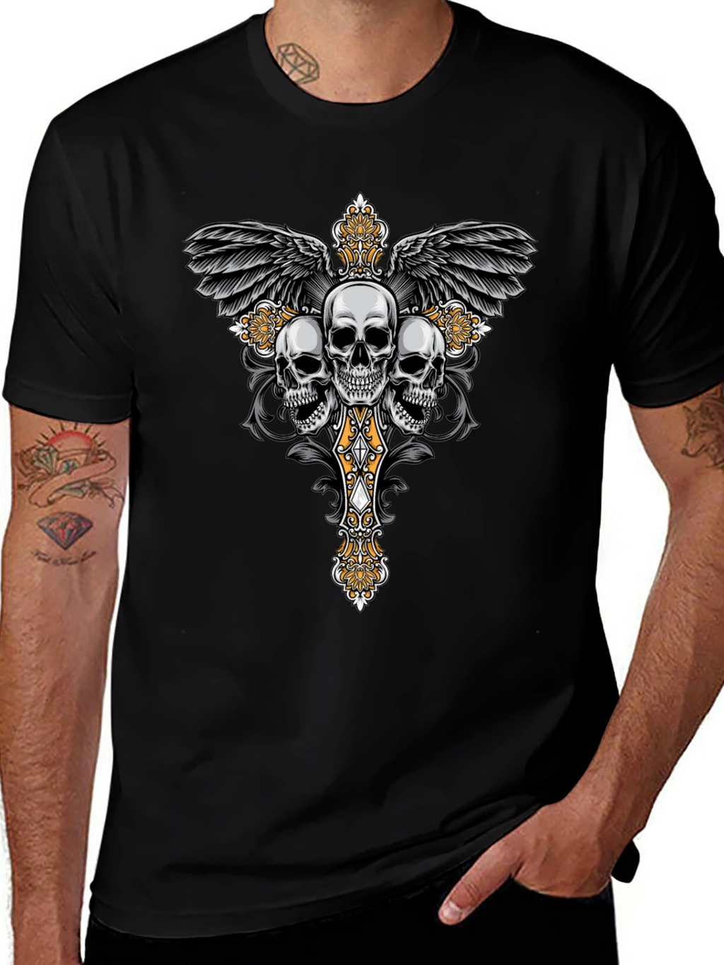Skull Cross Wings Graphic T-Shirt
