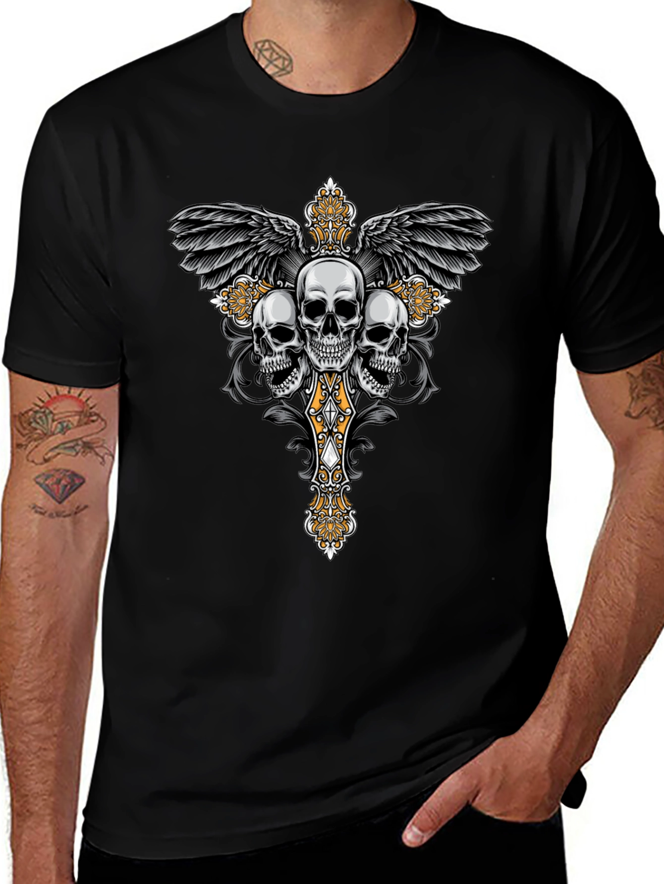 Skull Cross Wings Graphic T-Shirt