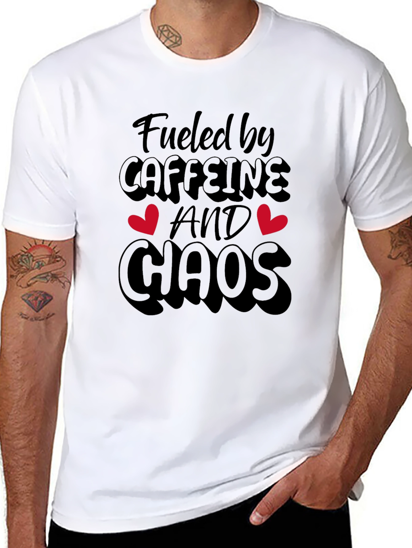 Fueled By Caffeine And Chaos Black T-Shirt