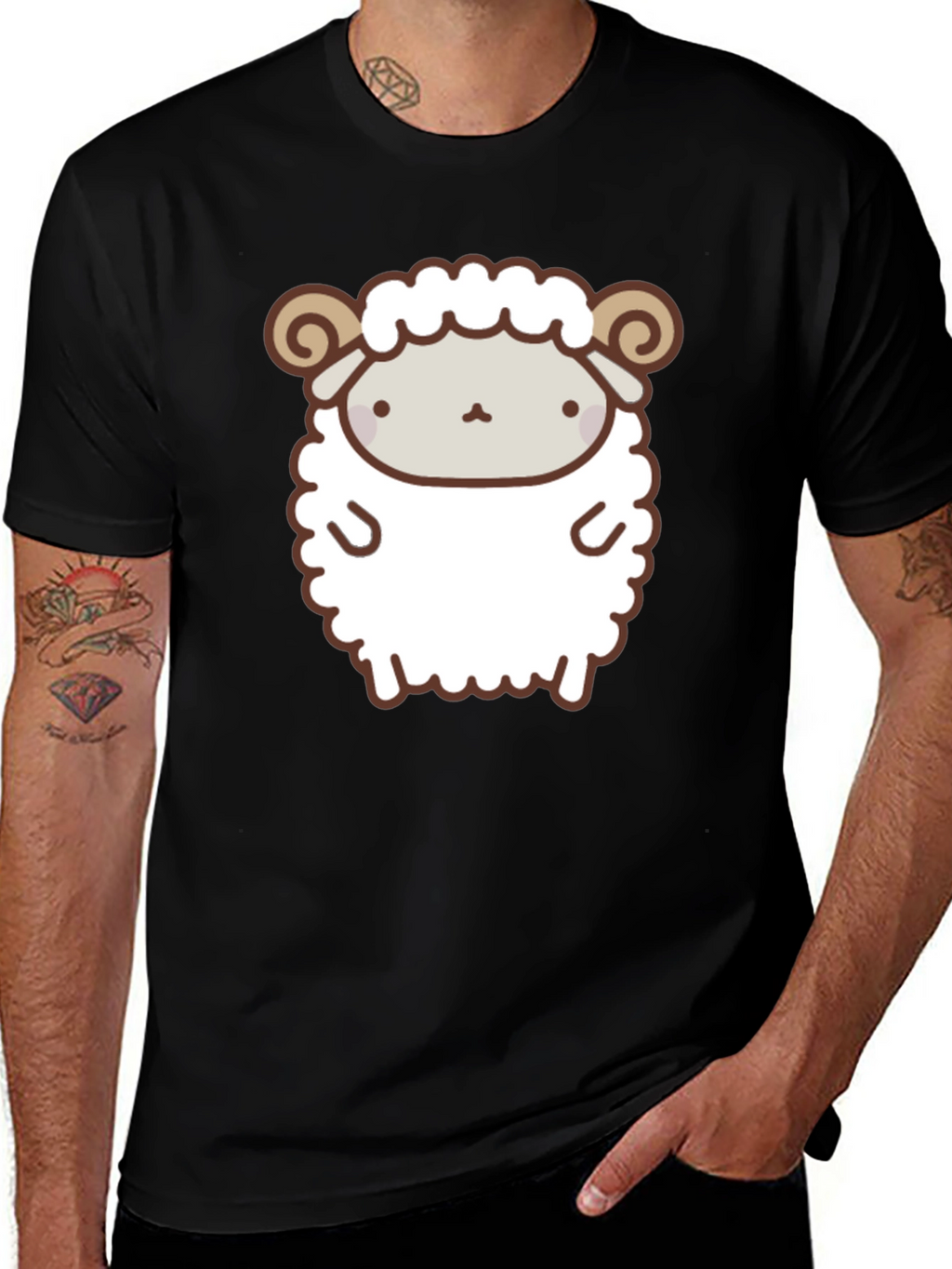 Cute Sheep Graphic Tee - Black Cotton T-Shirt