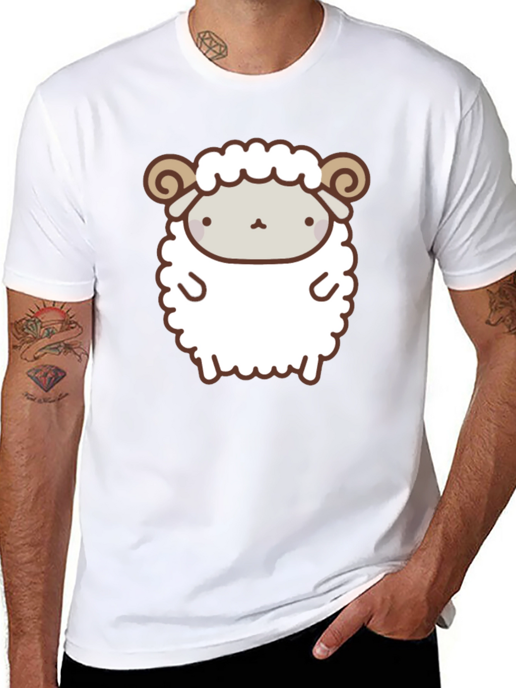 Cute Sheep Graphic Tee - Black Cotton T-Shirt