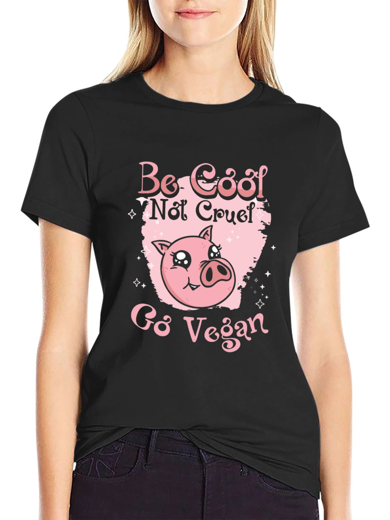 Be Cool Not Cruel Go Vegan Pig Graphic Tee