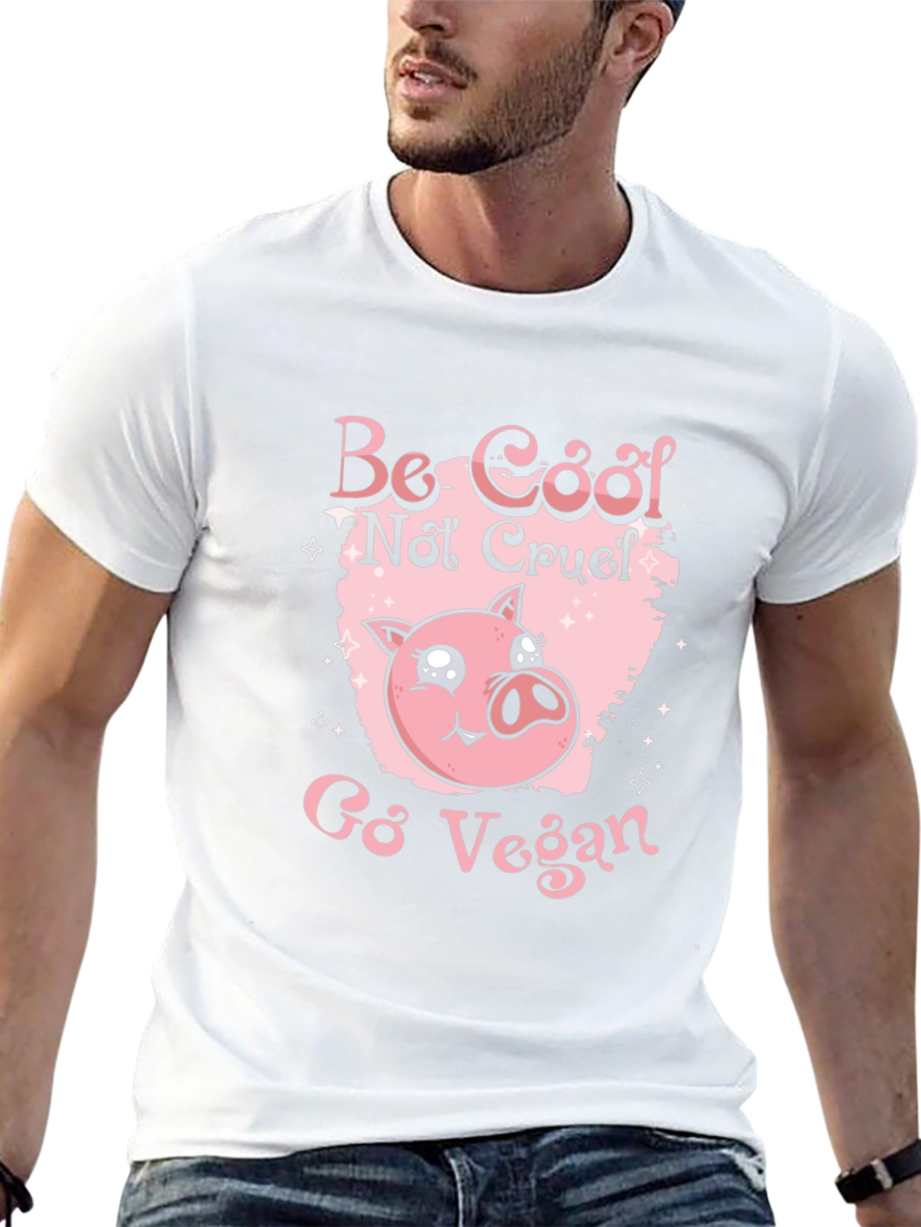 Be Cool Not Cruel Go Vegan Pig Graphic Tee