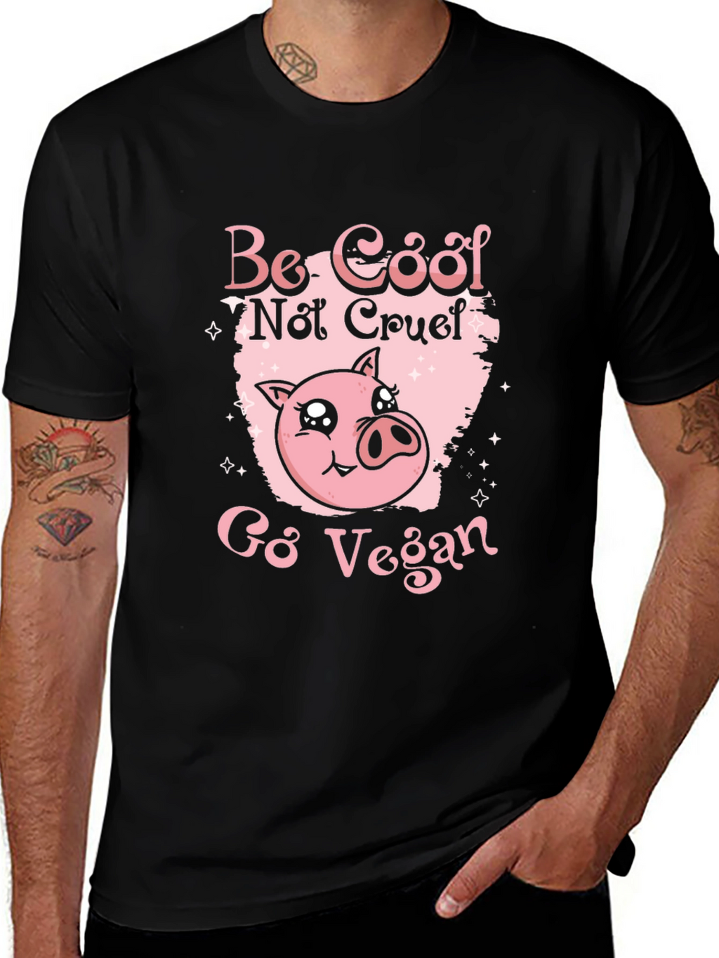 Be Cool Not Cruel Go Vegan Pig Graphic Tee