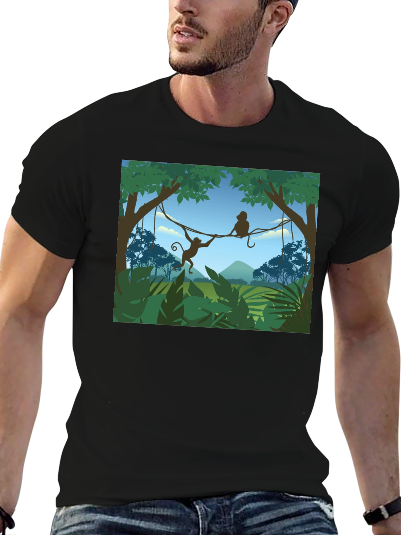 Jungle Monkey Graphic T-Shirt - Black