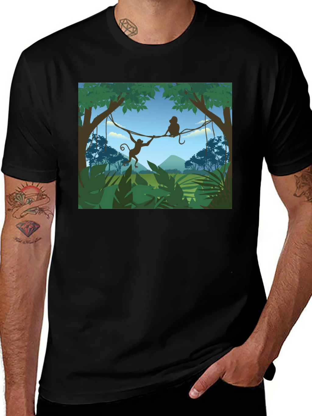 Jungle Monkey Graphic T-Shirt - Black