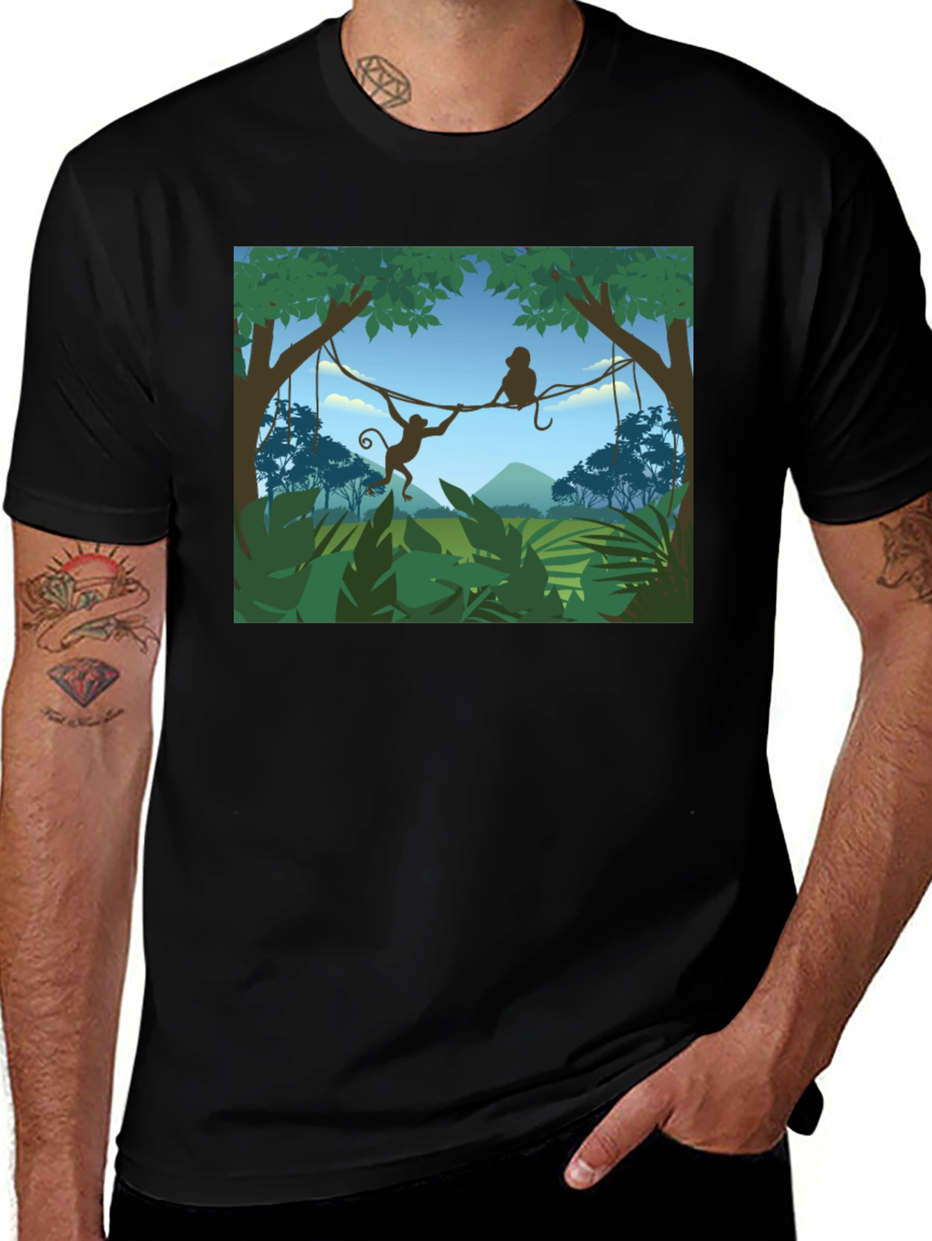 Jungle Monkey Graphic T-Shirt - Black
