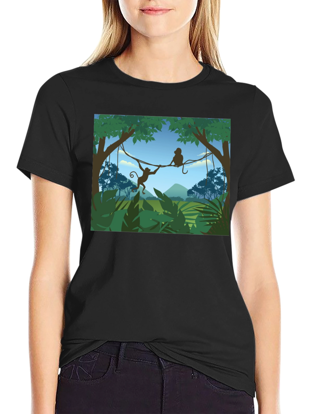 Jungle Monkey Graphic T-Shirt - Black