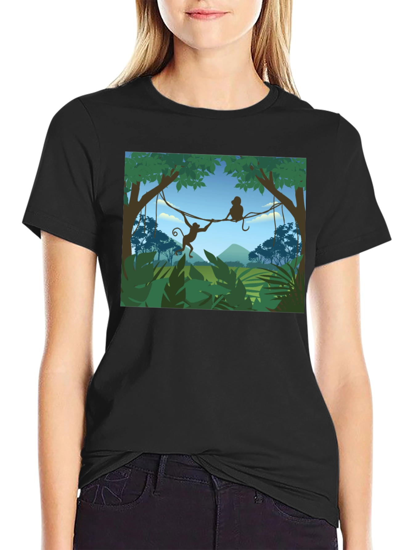 Jungle Monkey Graphic T-Shirt - Black