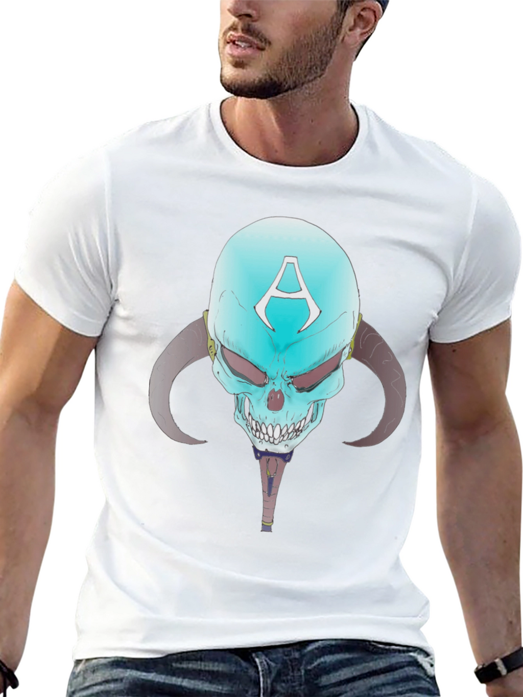 Skull with Horns Graphic Tee - Edgy Design
