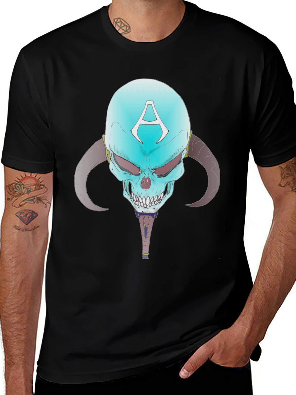 Skull with Horns Graphic Tee - Edgy Design