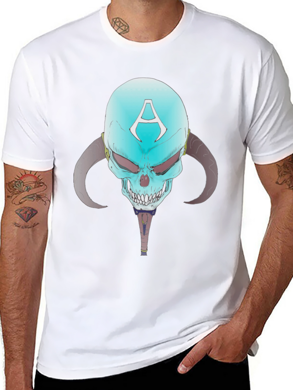 Skull with Horns Graphic Tee - Edgy Design