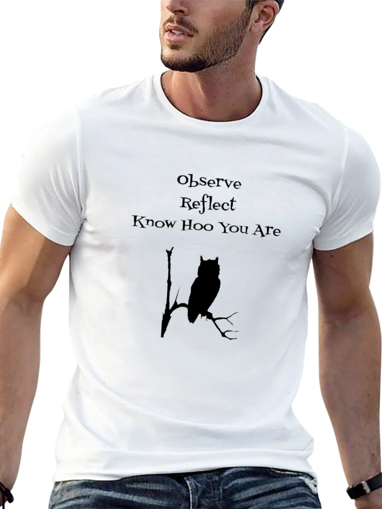Observe Reflect Owl Graphic Black T-Shirt