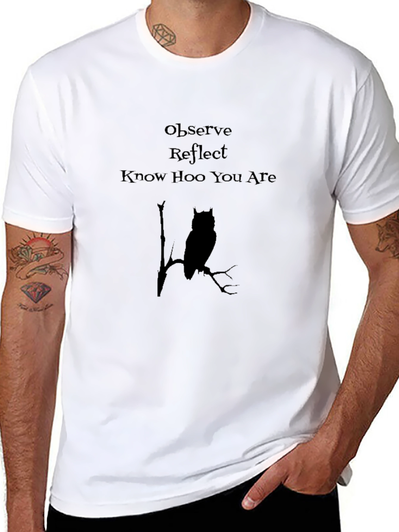 Observe Reflect Owl Graphic Black T-Shirt